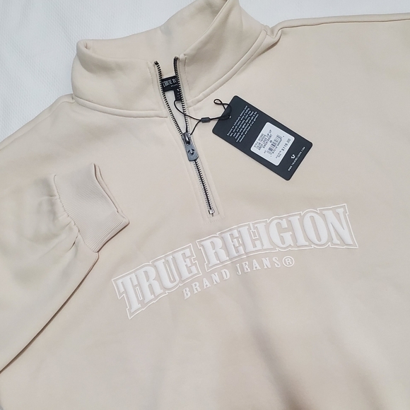 True Religion Logo Banner Half Zip Sweatshirt Mens Medium NEW - Picture 1 of 8